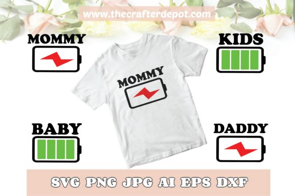 Family Battery Mommy Daddy Kids Baby SVG for T-Shirt Designs